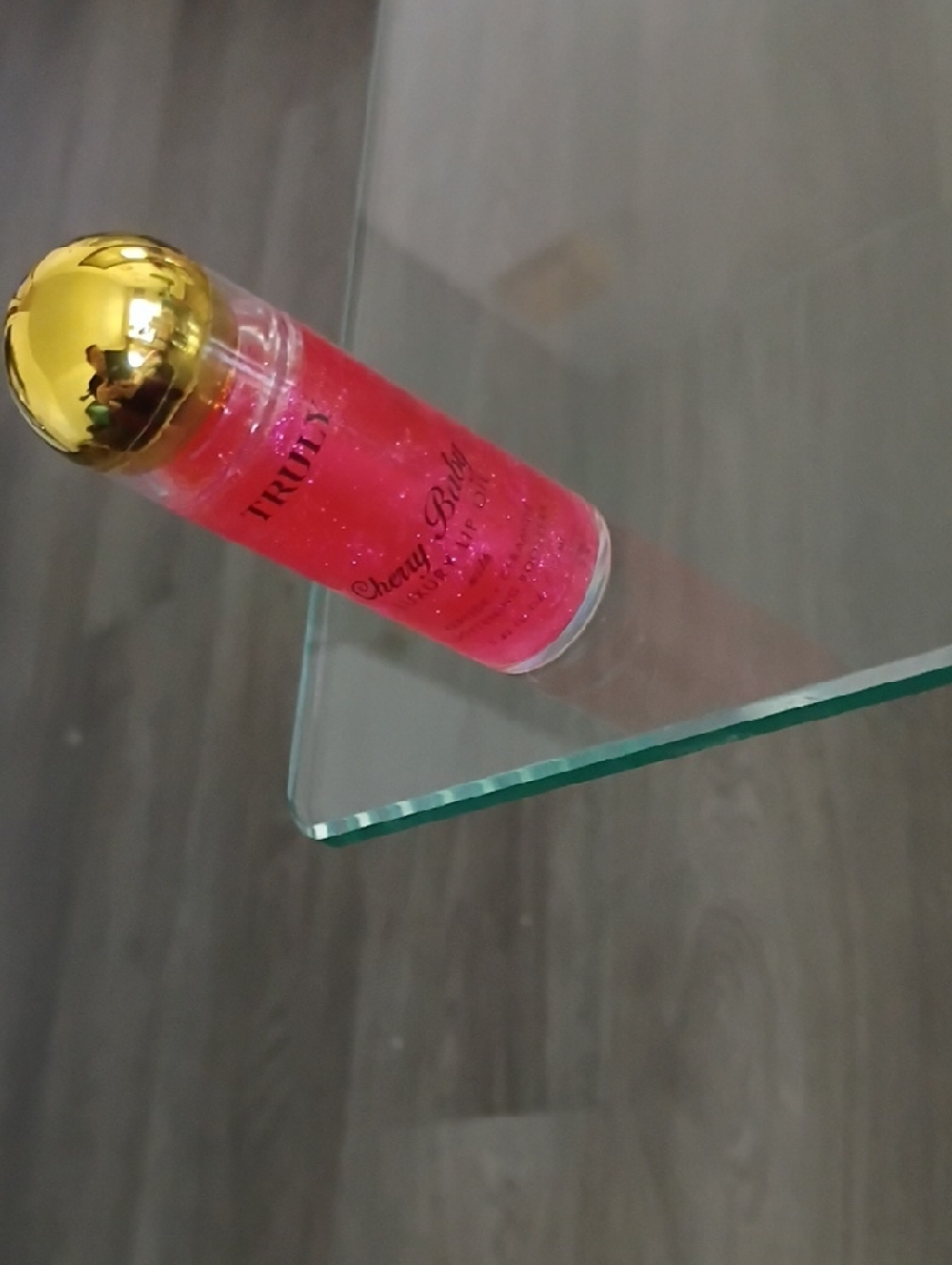 TRULY Cherry Bomb Pink Glitter Lip Gloss with Gold Cap